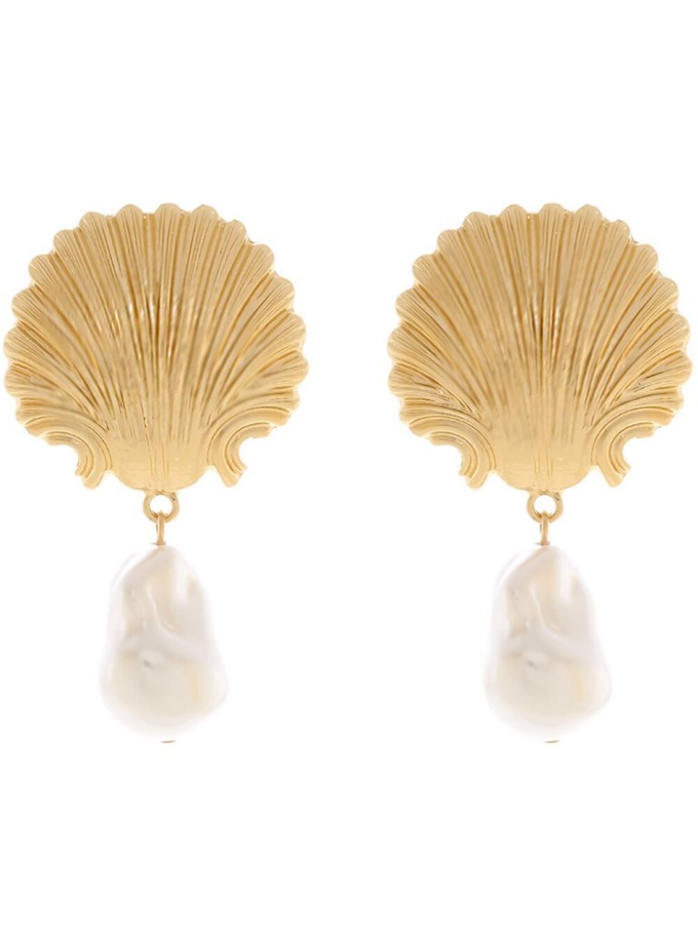 Zara Gold Shell Earrings Baroque Pearl Drop Statement Coastal Bridal Mediterrane